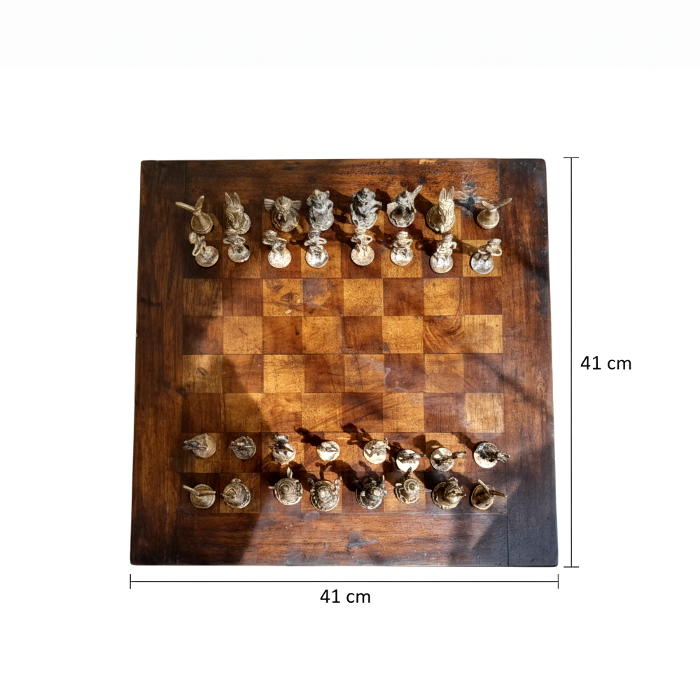 ♟️ A Game of Kings: Handcrafted Dokra Chess Set with Wooden Board - View 3