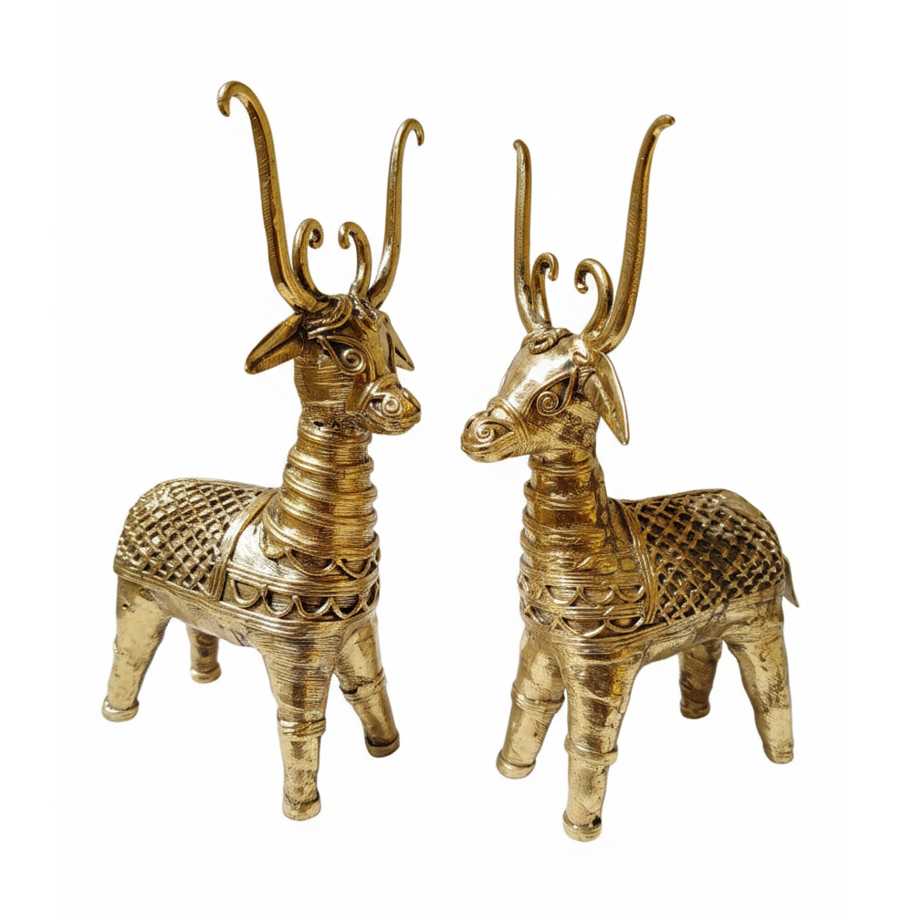 Dokra Brass Deer Duo: Guardian Stags (Set of 2)