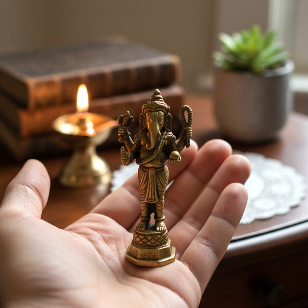 🧍 Rare Standing Dokra Brass Ganesha Idol (Sthanak Murti) - View 4