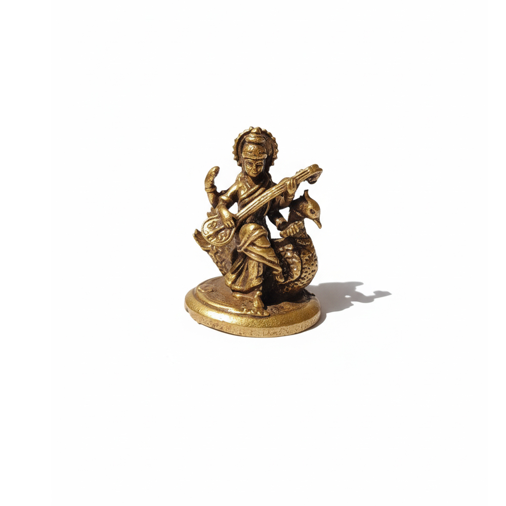 🕊️ Divine Brass Idol of Goddess Saraswati on Swan (Hamsavahini)