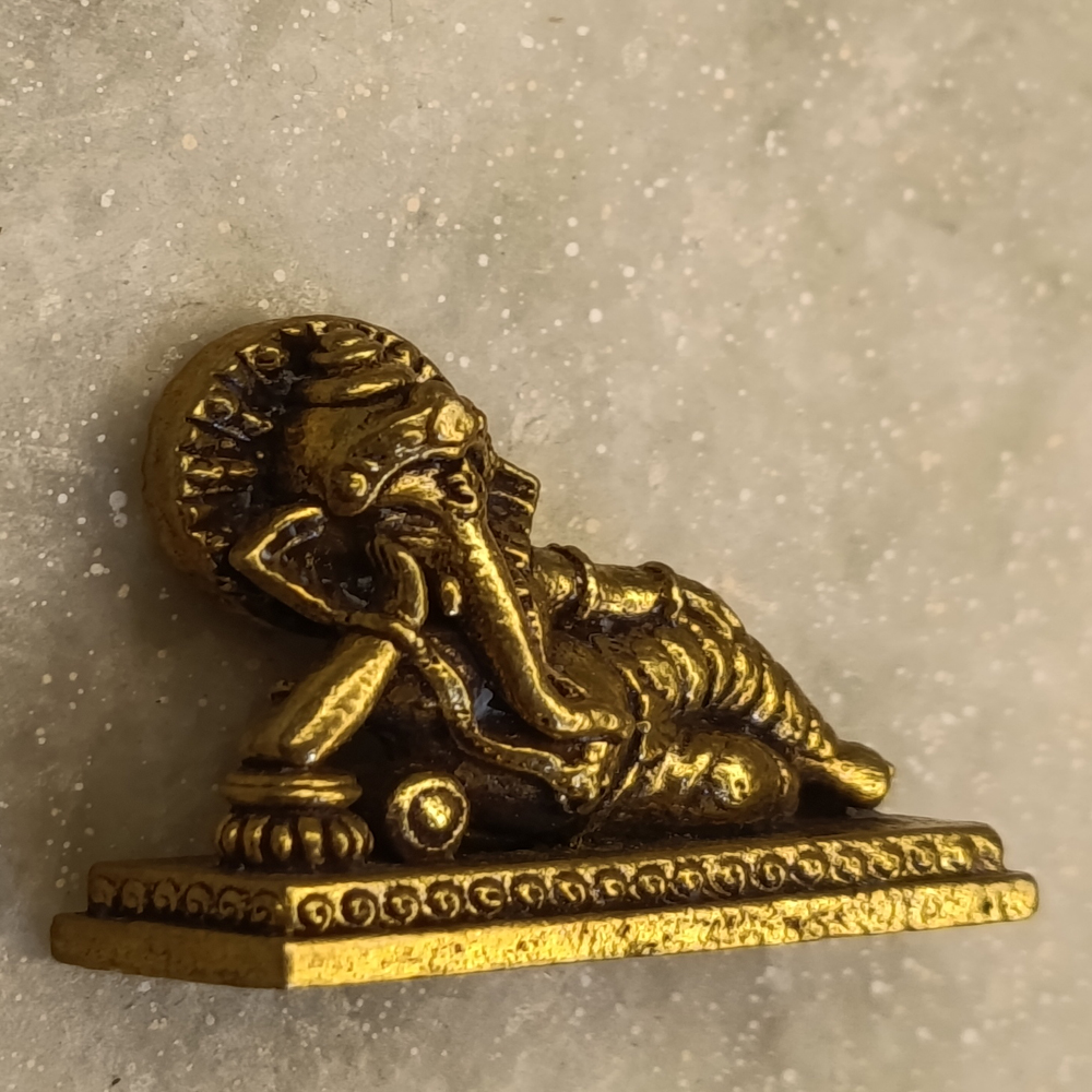 Divine Reclining Ganesha-Handcrafted Brass Masterpiece | Puja rooms,office desks,... - View 2