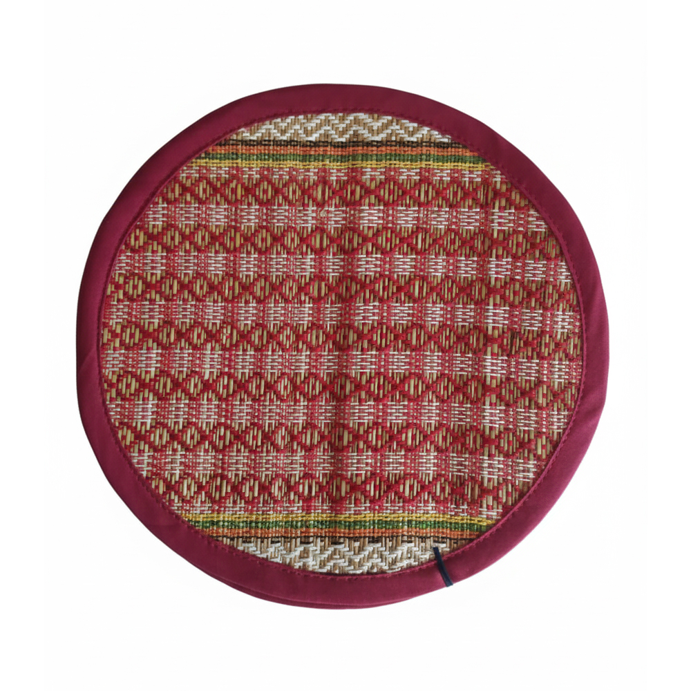 🍽️ Handcrafted Madurkathi Round Table Mats (Set of 6) (Earthy Red) (9 inches / 23 cm) - View 2