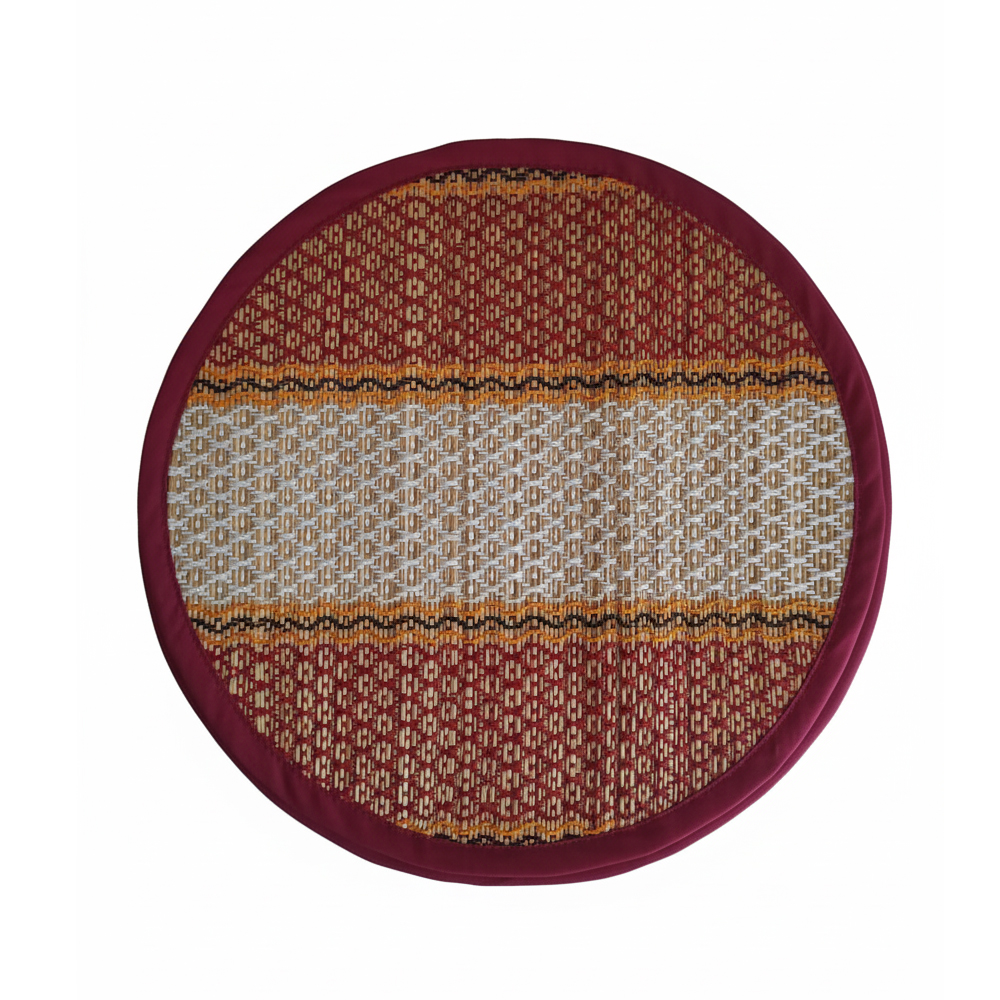 🌾 Artisan-Woven Madurkathi Round Table Mats (Set of 6) (3 band Horizontal Earthy Red) (12 inches / 30 cm) - View 2