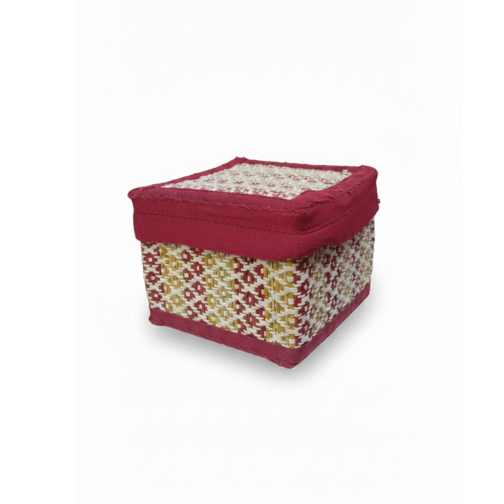 🎁 Handwoven Madurkathi Cube Storage Box with Lid