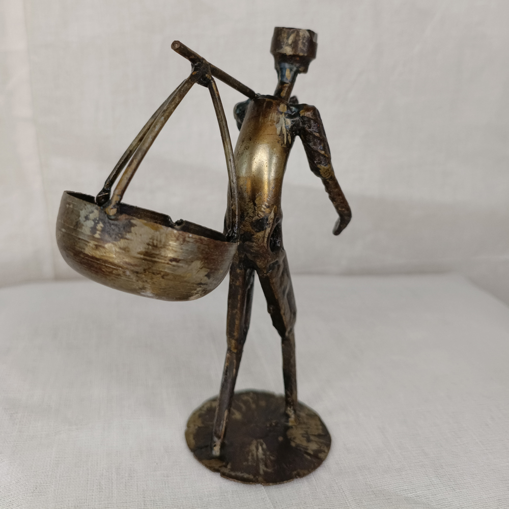 Handcrafted Upcycled Metal "Hawker" Figurine - View 2