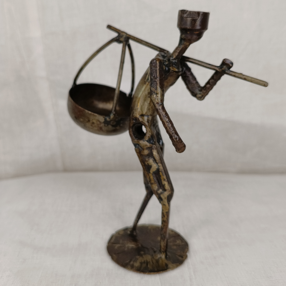 Handcrafted Upcycled Metal "Hawker" Figurine - View 3
