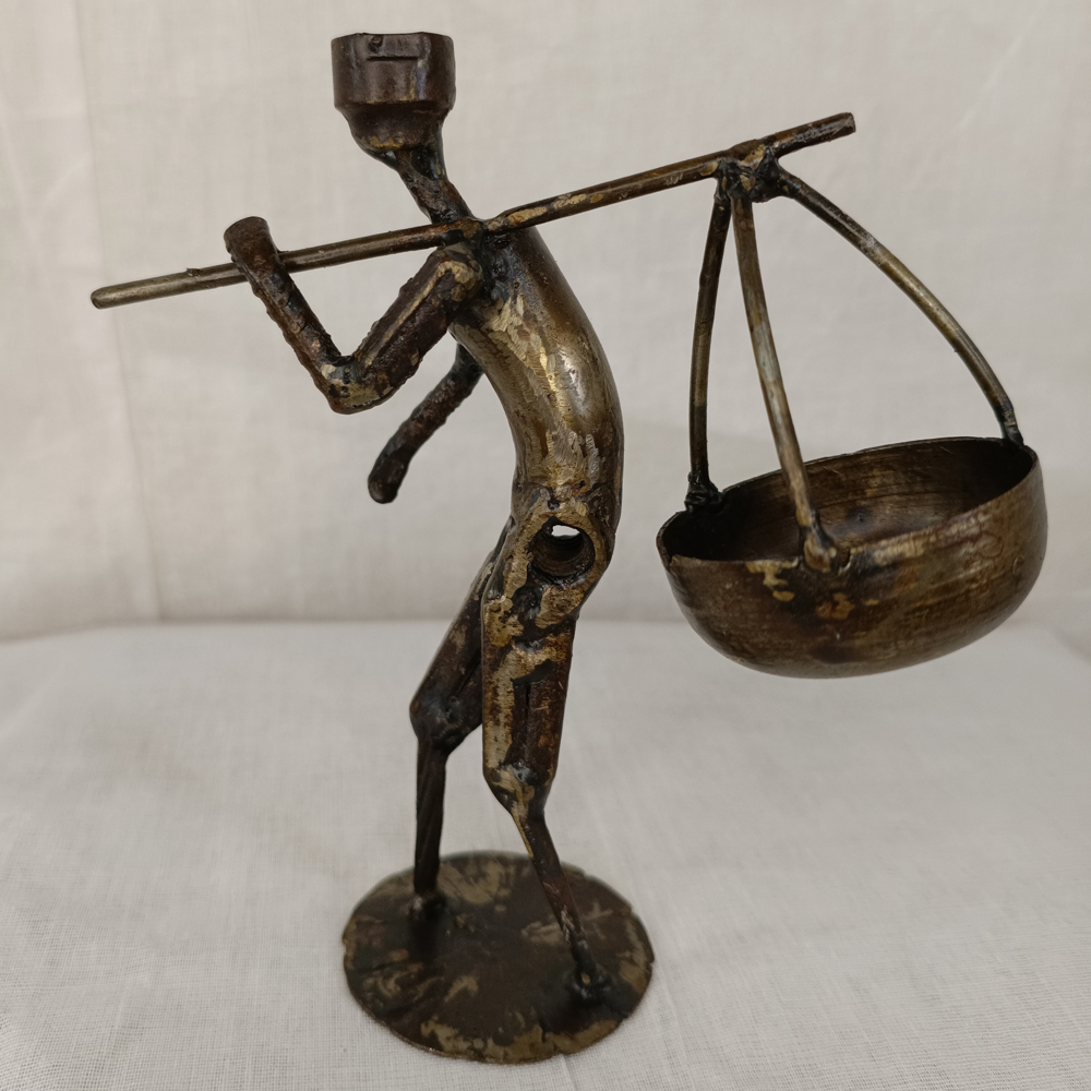 Handcrafted Upcycled Metal "Hawker" Figurine - View 4