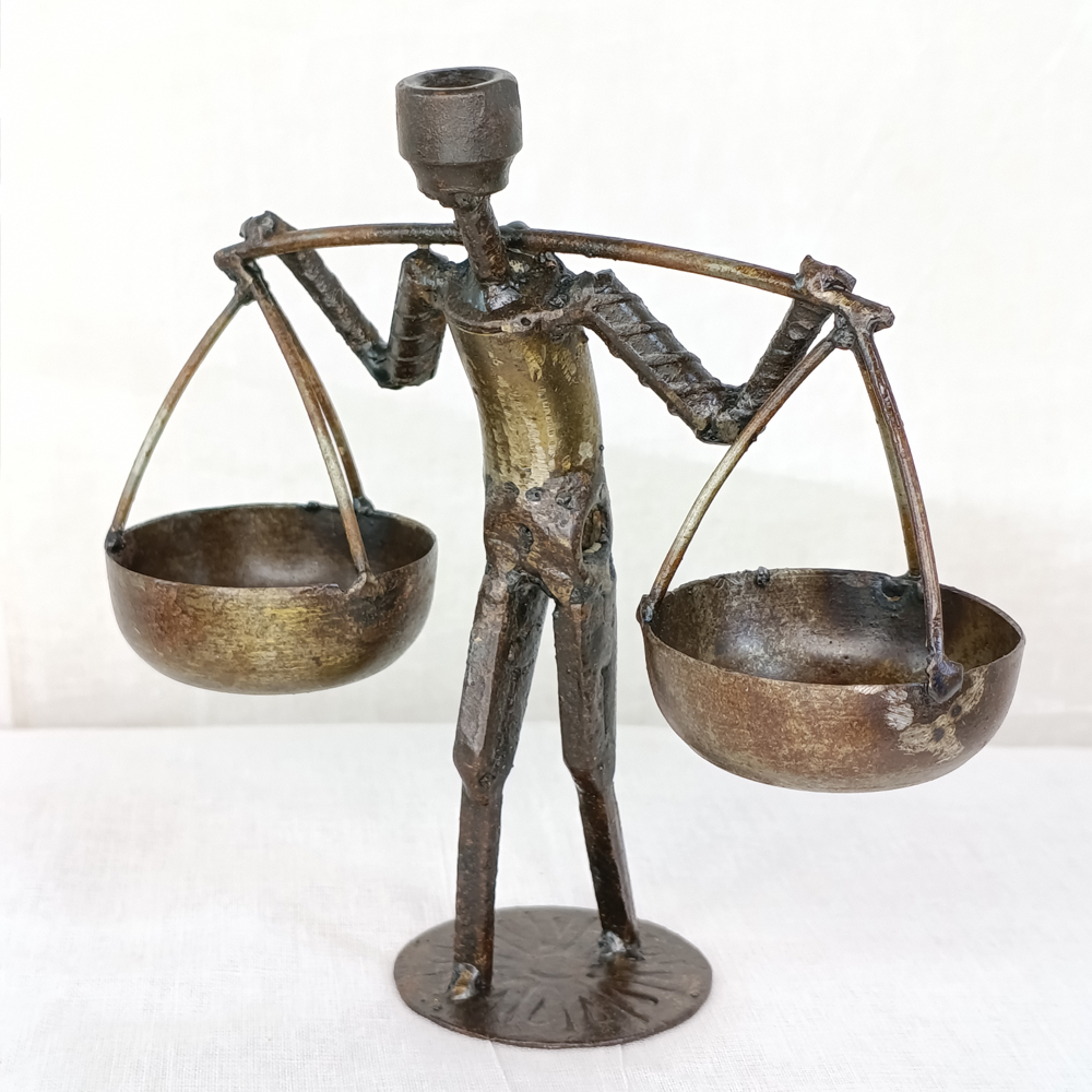Handcrafted Upcycled Metal "Hawker" Figurine – Industrial Folk Art