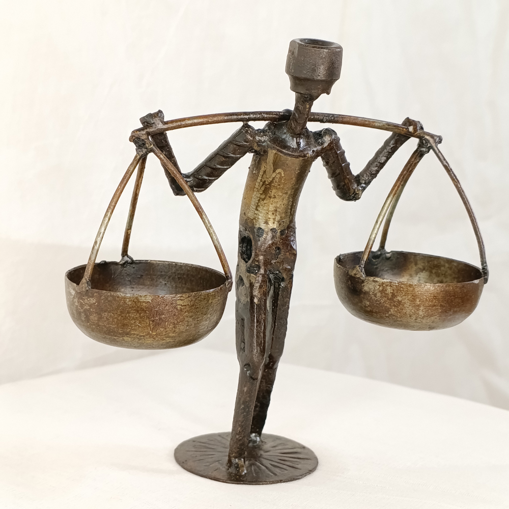 Handcrafted Upcycled Metal "Hawker" Figurine – Industrial Folk Art - View 4