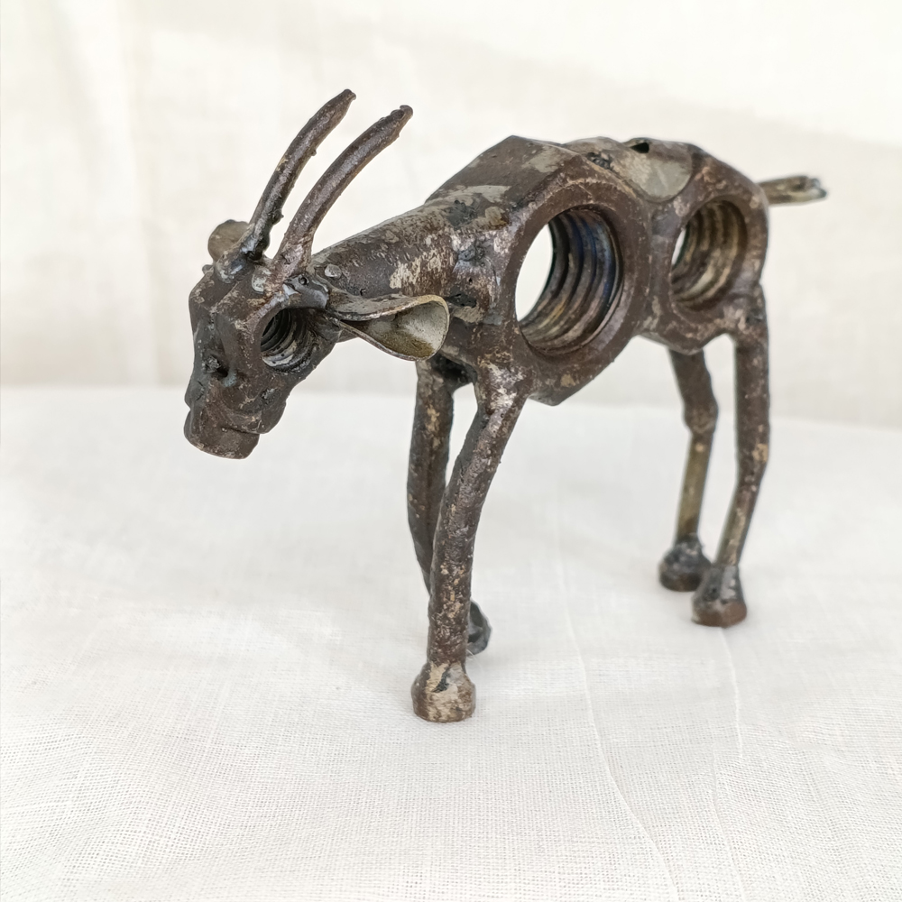 Handcrafted Industrial Scrap Metal Goat Figurine