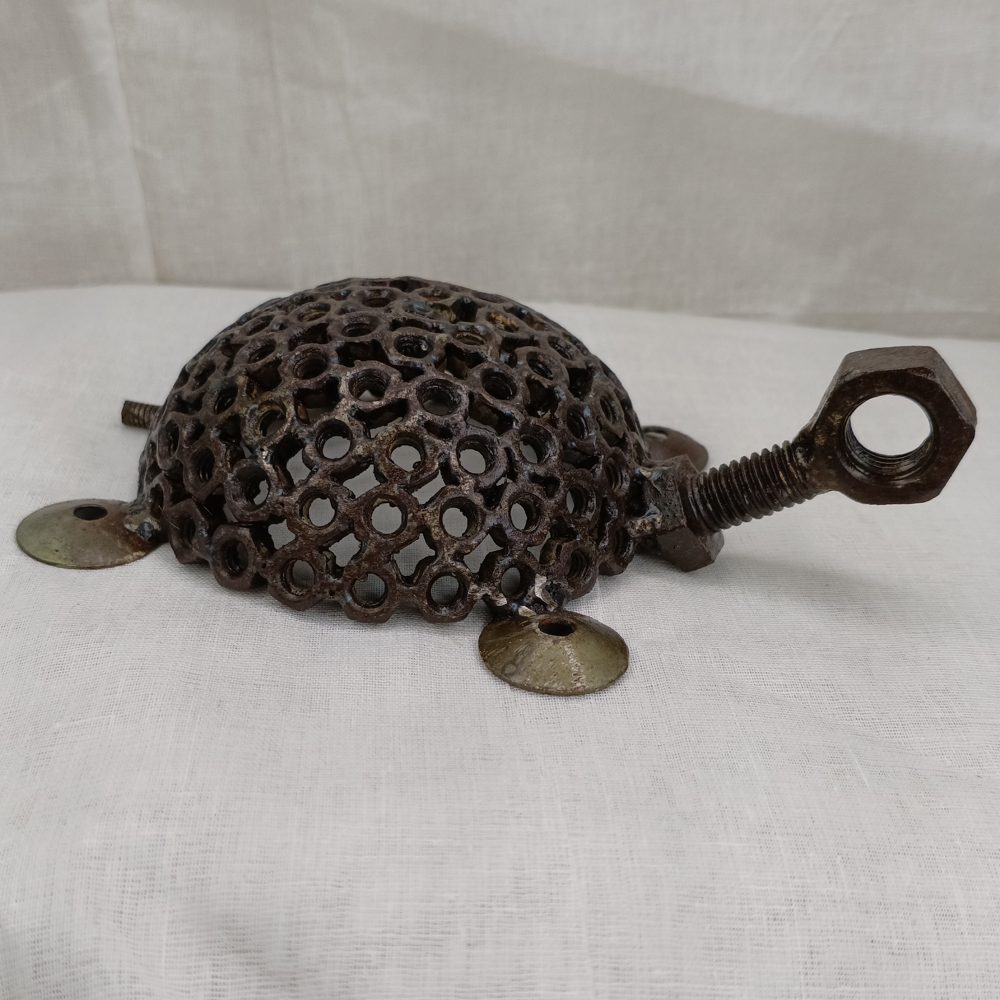 Handcrafted Scrap Metal Turtle Figurine – Industrial Art Home Decor - View 3