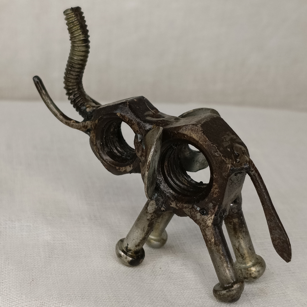 Handcrafted Industrial Elephant Sculpture – Upcycled Metal Bolt Art