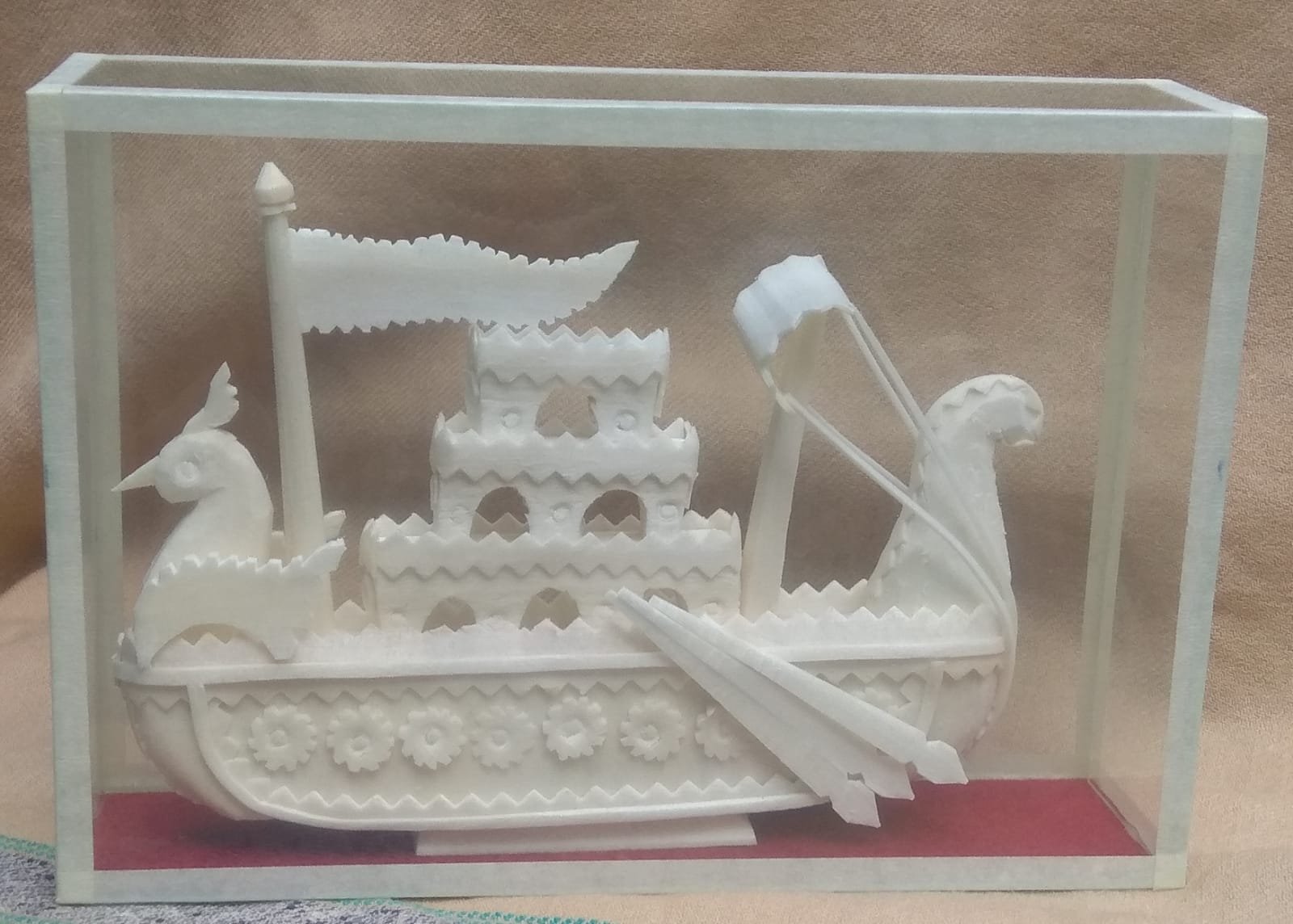 Handcrafted Sholapith Bazra Boat Model – Traditional Indian Peacock Royal Barge – Eco-Friendly 5"-7"-2"