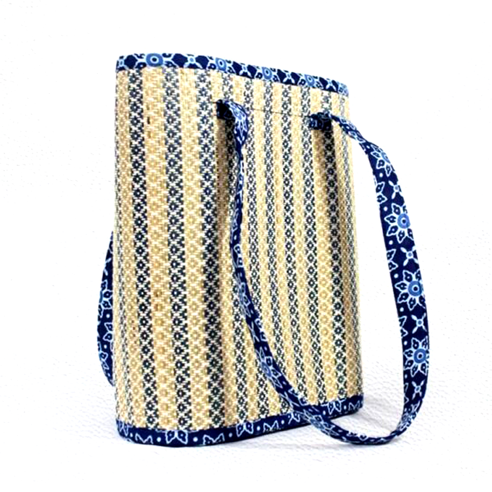 💙 The Indigo Bloom: Handwoven Madur Kati Grass Ladies Bag