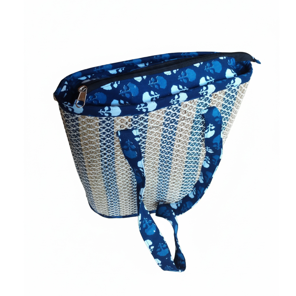 💙 The Indigo Bloom: Handwoven Madur Kati Grass Ladies Bag - View 3