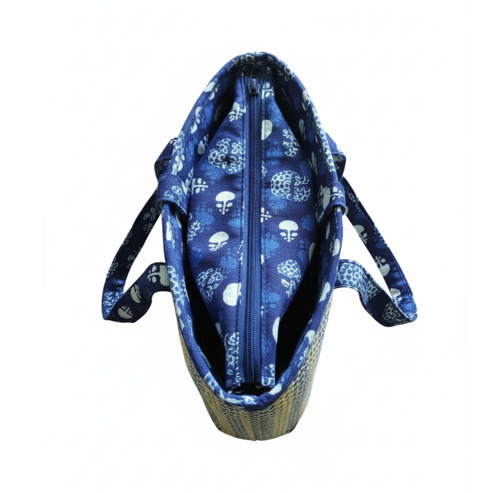 💙 The Indigo Bloom: Handwoven Madur Kati Grass Ladies Bag - View 5