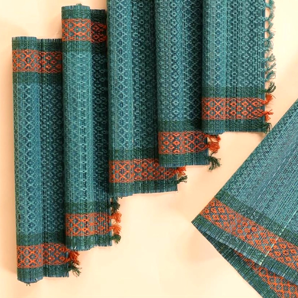 💎 Artisanal Madurkati Dining Set (7-Piece) - Peacock Blue & Rust