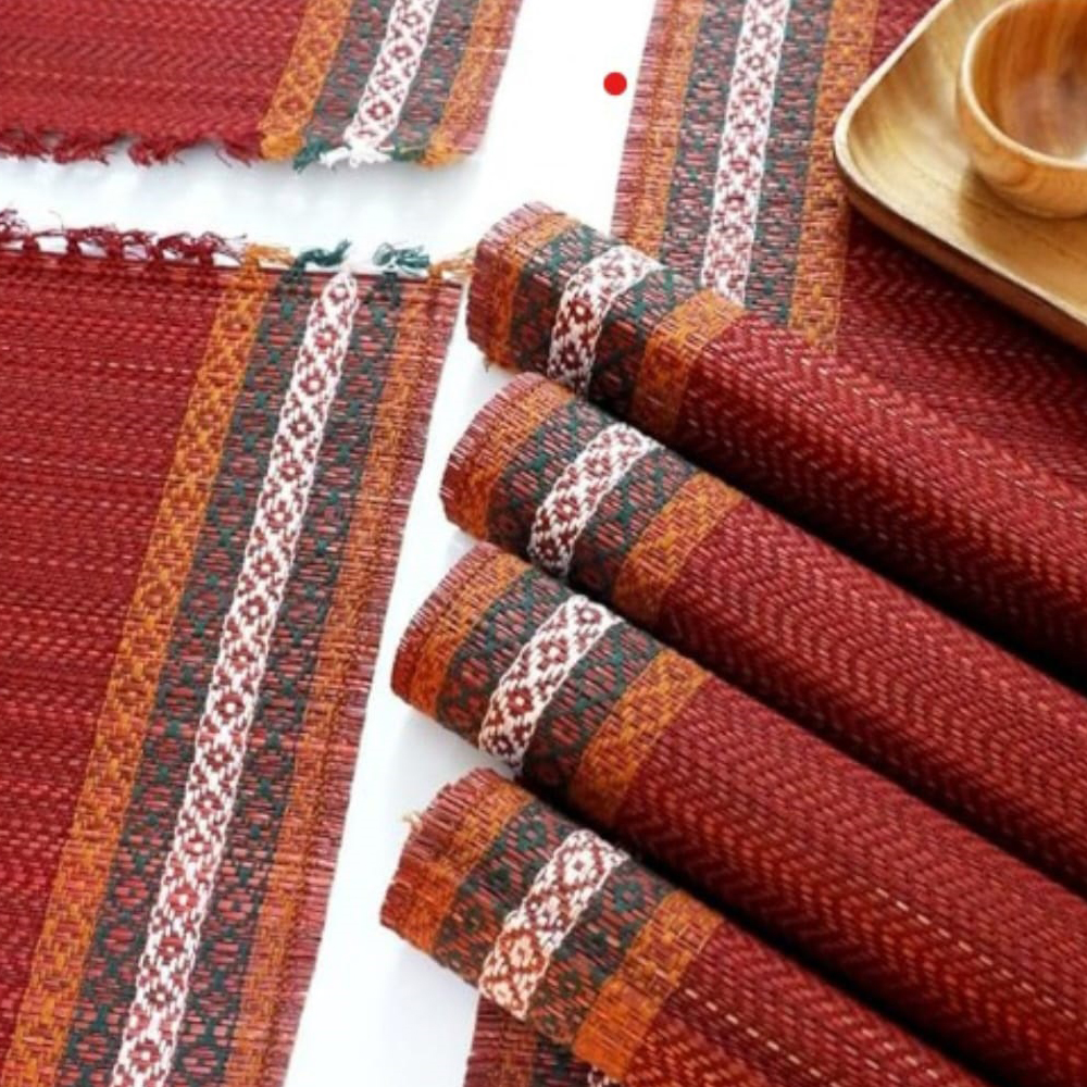 🌹 Rustic Red Madurkati Dining Set (7-Piece) - Handwoven Artisan Craft