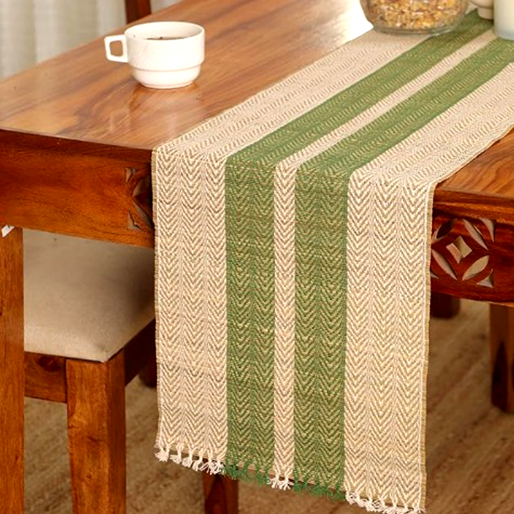 🍃 Herringbone Madurkati Dining Set (7-Piece) - Natural & Sage Green