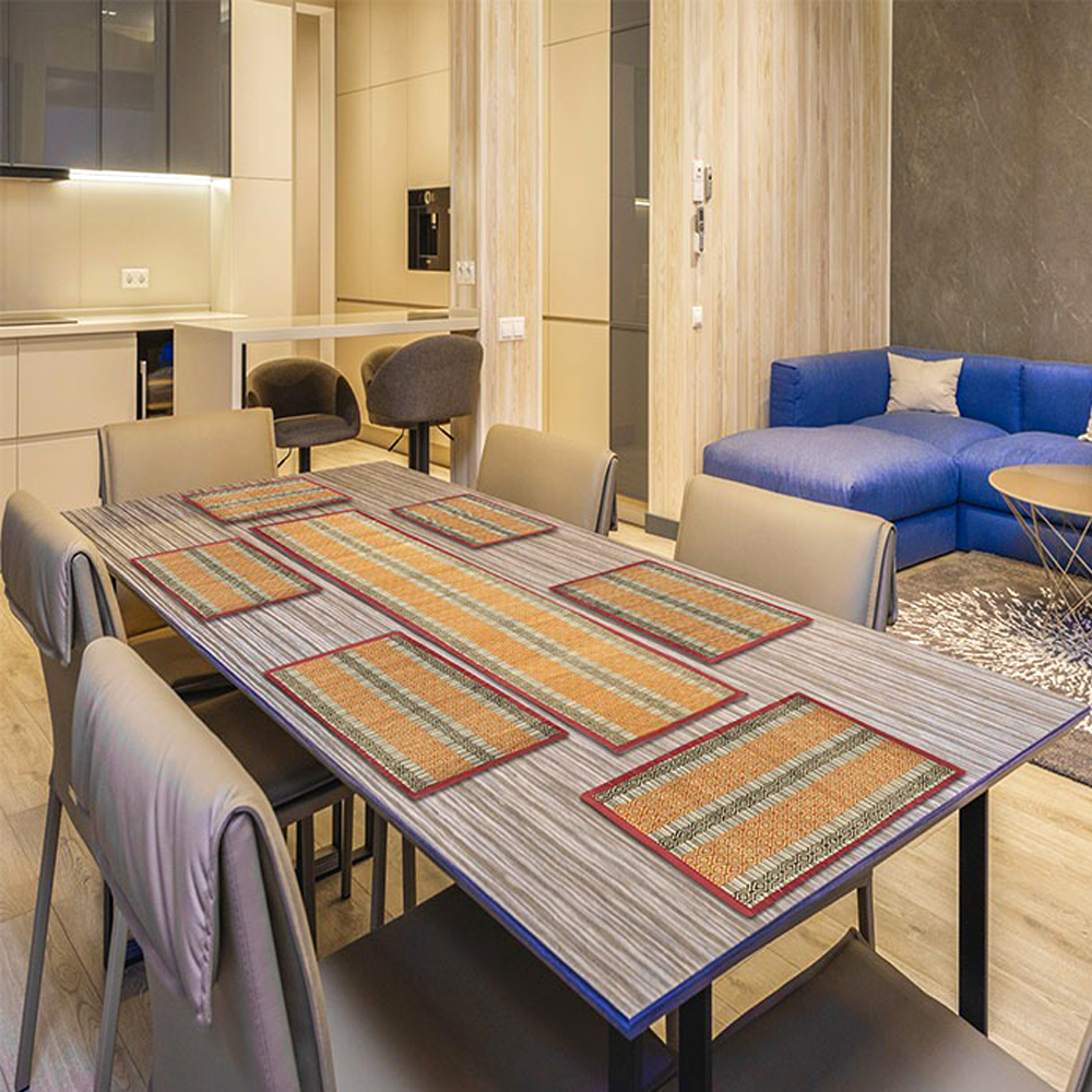 🌊 Ocean Breeze Madurkati Dining Set (7-Piece) - Handwoven Teal & Orange