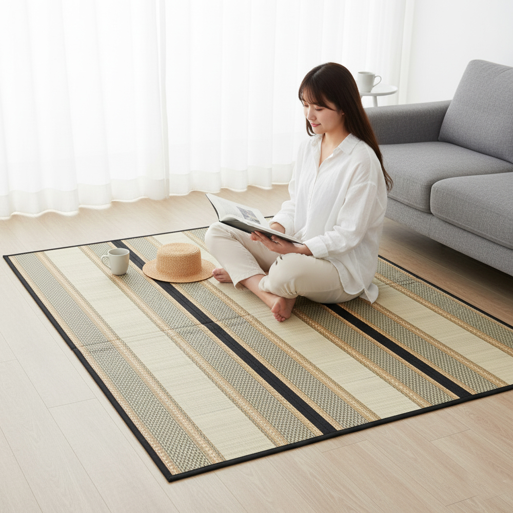 Minimalist Natural Woven Floor Mat - Portable 3-Fold Design | 7 Feet x 4.5 Feet - View 4