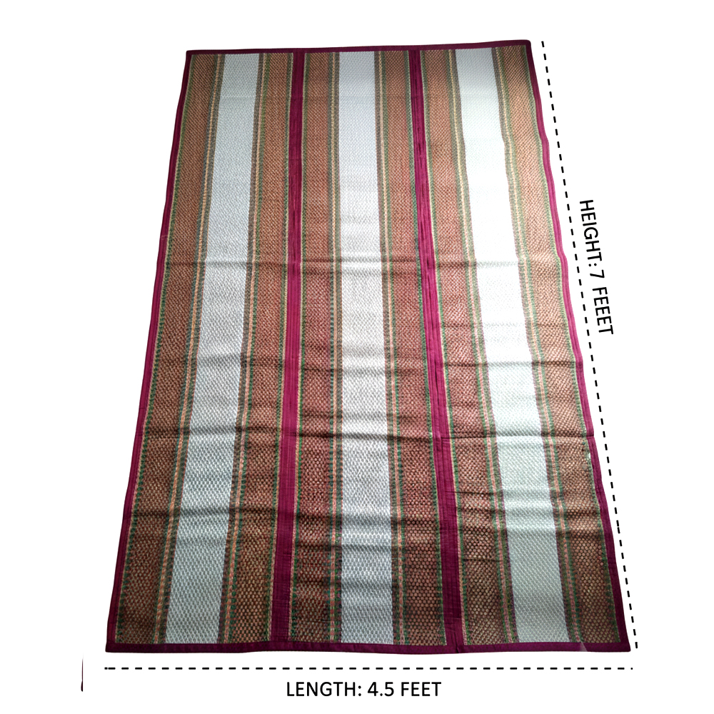 Handwoven Traditional Indian Madur Khati Floor Mat - Portable 3-Fold Design | 7 Feet x 4.5 Feet - View 2
