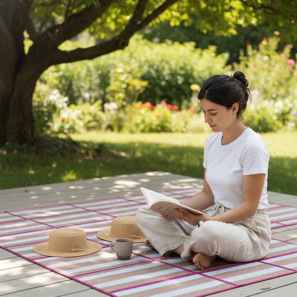 Handwoven Traditional Indian Madur Khati Floor Mat - Portable 3-Fold Design | 7 Feet x 4.5 Feet - View 4