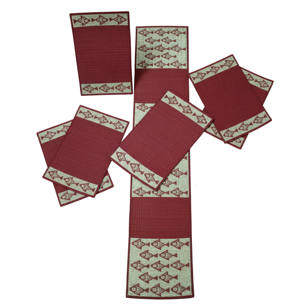 Unique Masland Table Mat & Runner Set with Fish Motif (7 Pieces) - Runner & 6 Place Mats