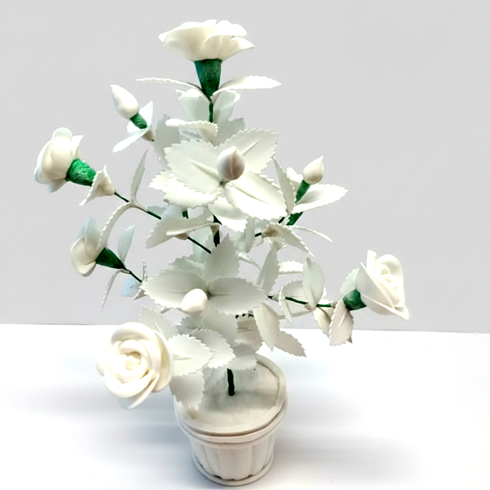 Timeless White Sola Wood (Sholapith) Rose & Carnation Flower Tree