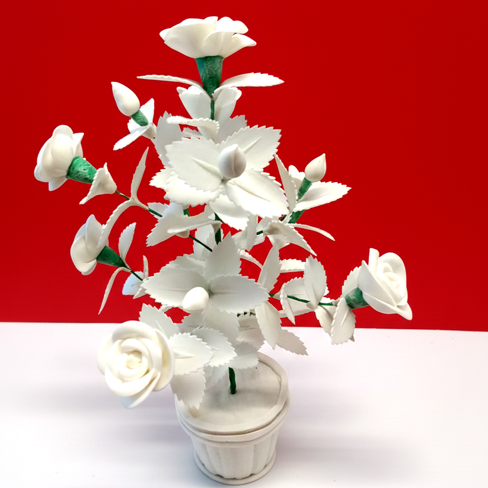 Timeless White Sola Wood (Sholapith) Rose & Carnation Flower Tree - View 2