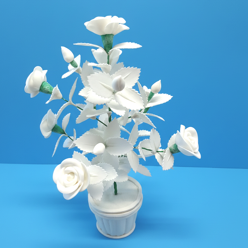 Timeless White Sola Wood (Sholapith) Rose & Carnation Flower Tree - View 3