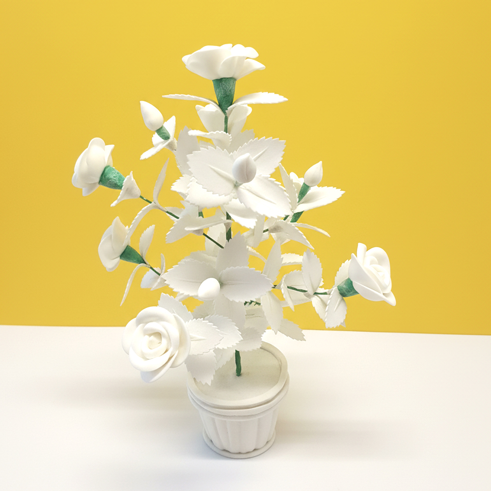 Timeless White Sola Wood (Sholapith) Rose & Carnation Flower Tree - View 4