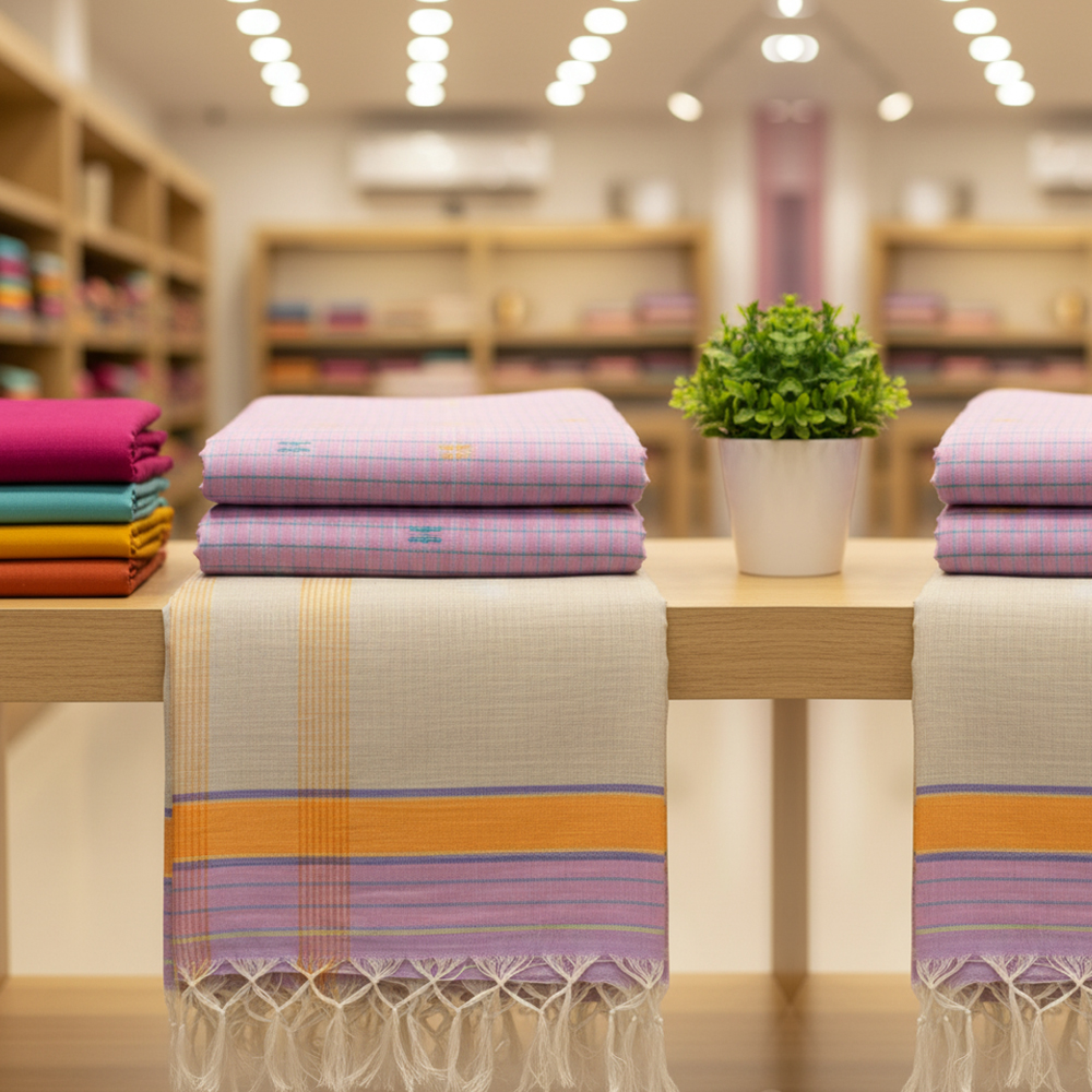 Dhonekhali Cotton Handloom Saree with Artisan Hand Embroidery - View 4