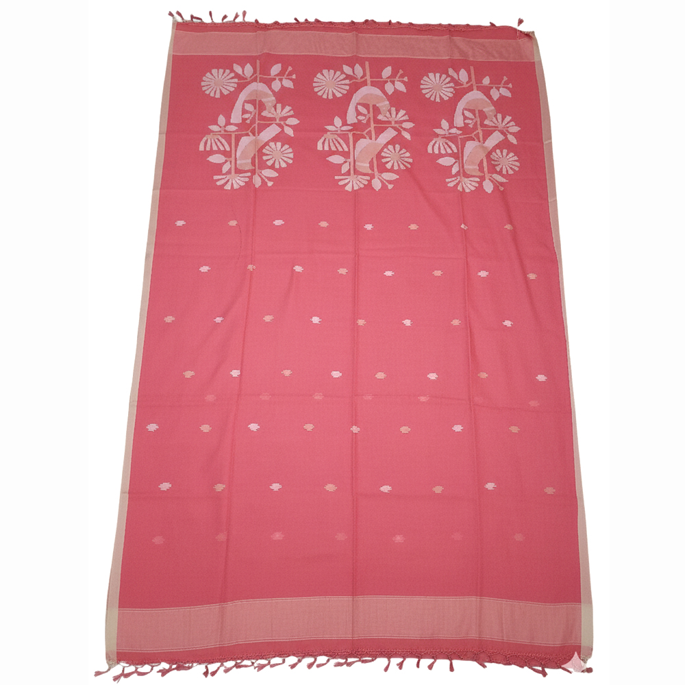 🌸 Handcrafted Beauty: 100% Pure Cotton Molmol Jamdani Saree (Coral Pink) with Blouse piece - View 2