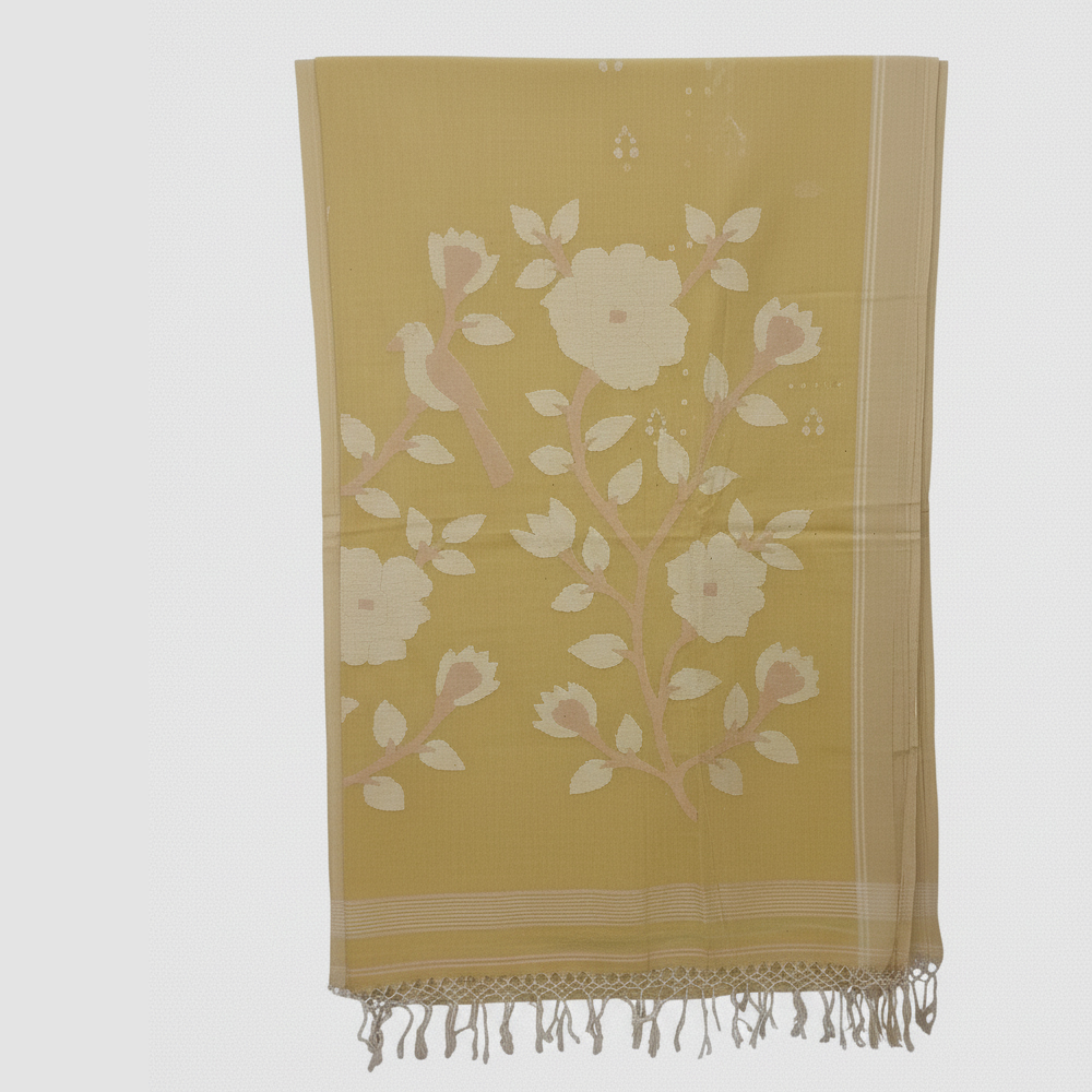 💛 Sunny Sophistication: 100% Pure Cotton Molmol Jamdani Saree (Light Yellow) with Blouse piece - View 2