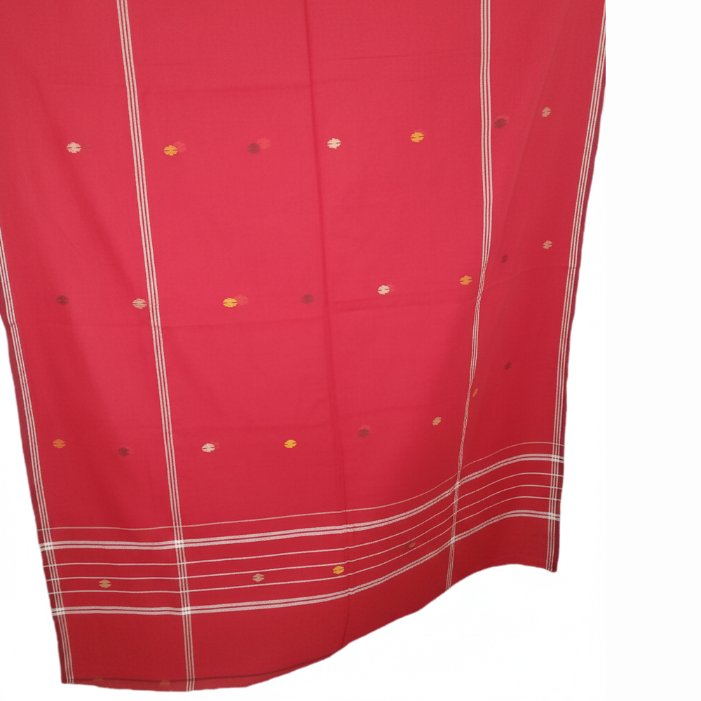 💖 Red Handloom Molmol Jamdani Saree (100% Pure Cotton) with Blouse Piece - View 3