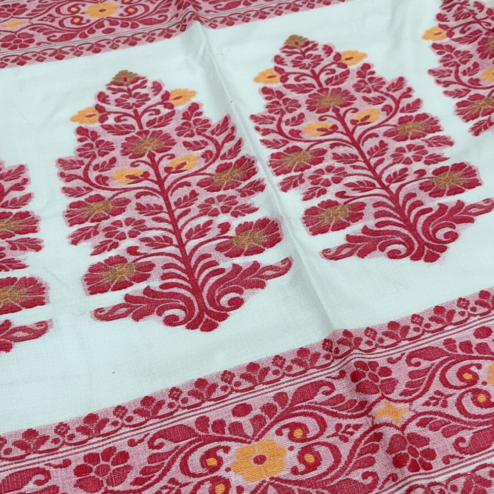 🌟 The Heritage 'Ikkat Buti' Handloom Saree in White and Red | 100% Pure Cotton - View 3