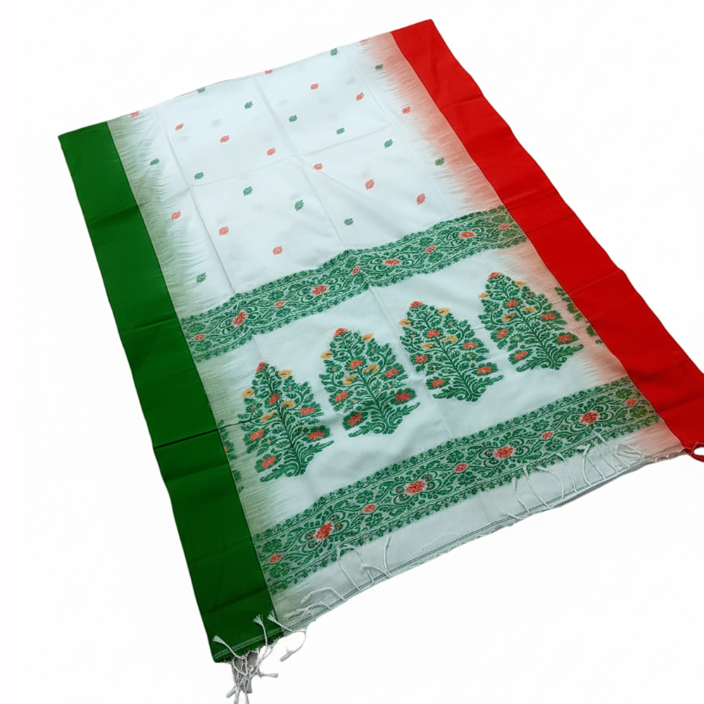 🌿 The Grand 'Ikkat Buti' Saree (White & Green) | 100% Pure Cotton