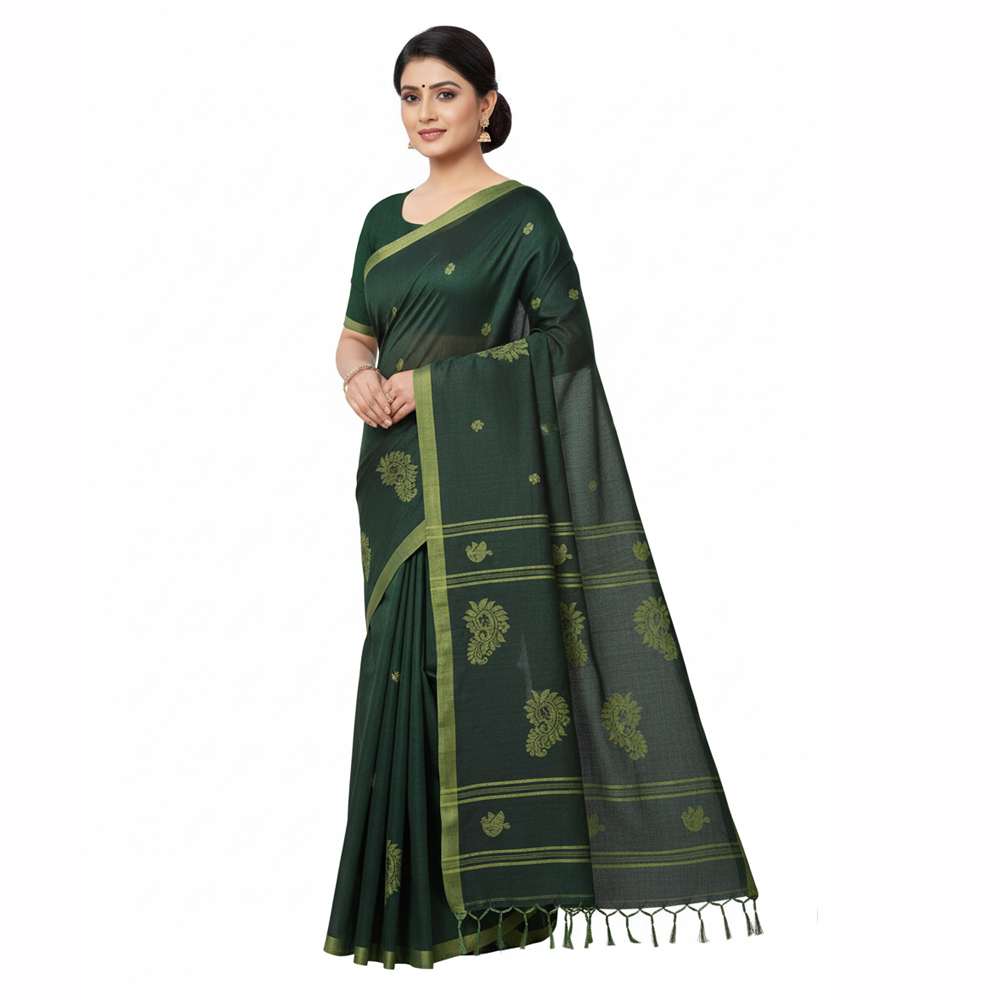 Pure Handloom Cotton Saree (Pastel Green) with Blouse Piece | Authentic Handwoven 100% Cotton