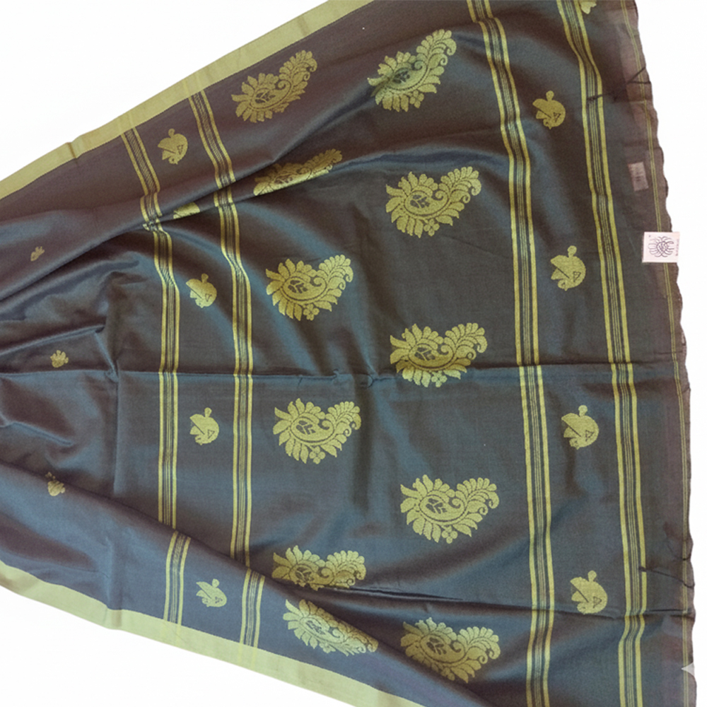 Pure Handloom Cotton Saree (Pastel Green) with Blouse Piece | Authentic Handwoven 100% Cotton - View 2