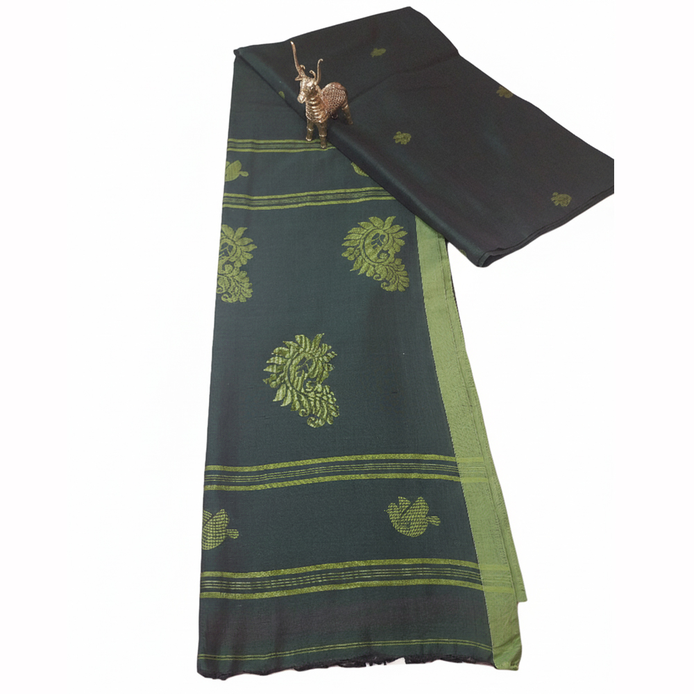 Pure Handloom Cotton Saree (Pastel Green) with Blouse Piece | Authentic Handwoven 100% Cotton - View 4