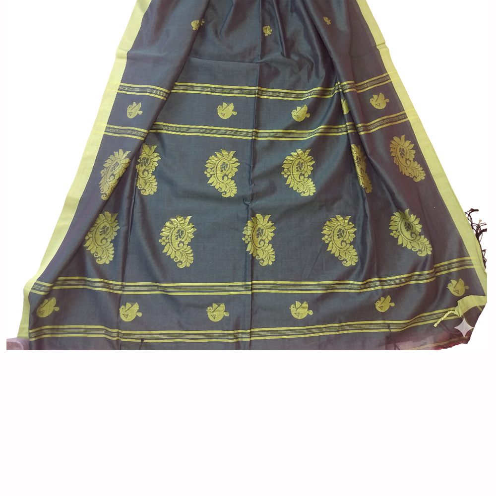 Pure Handloom Cotton Saree (Pastel Green) with Blouse Piece | Authentic Handwoven 100% Cotton - View 5