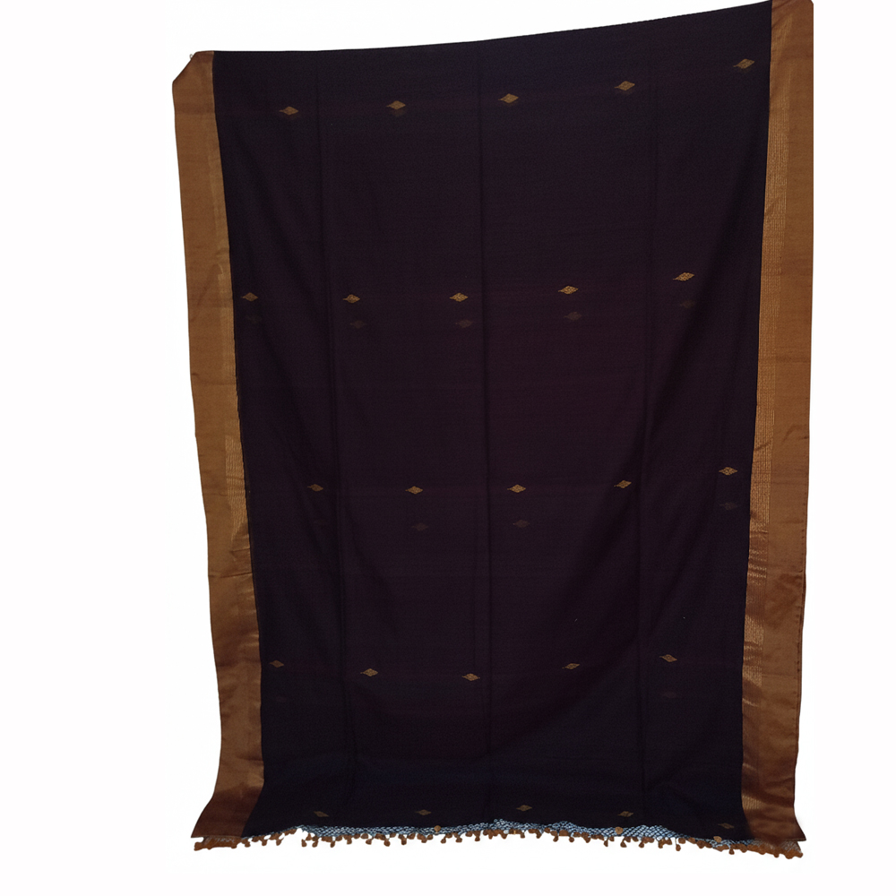 💜 Luxurious Deep Purple & Gold Handloom Cotton Saree & Blouse Piece 💛 - View 2