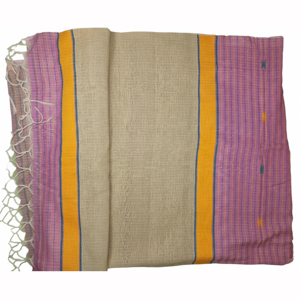 💖 Handloom Heritage: Pure Cotton Check Saree with Contrast Border & Buti Work - View 3
