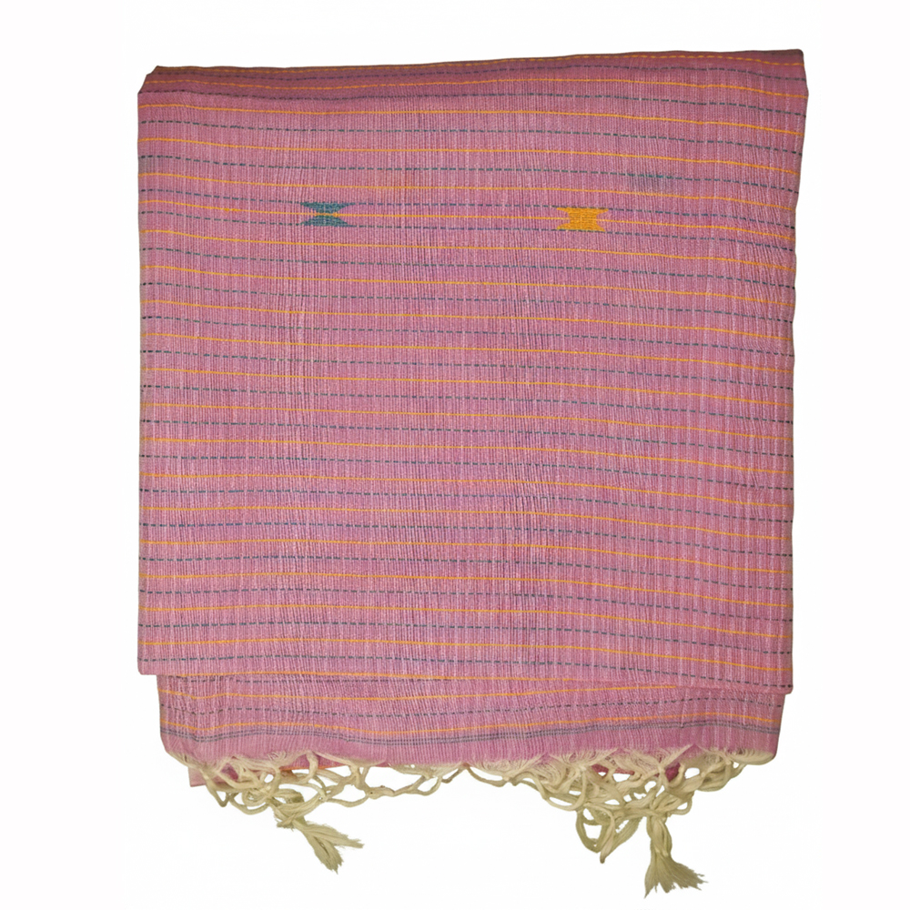 💖 Handloom Heritage: Pure Cotton Check Saree with Contrast Border & Buti Work - View 4