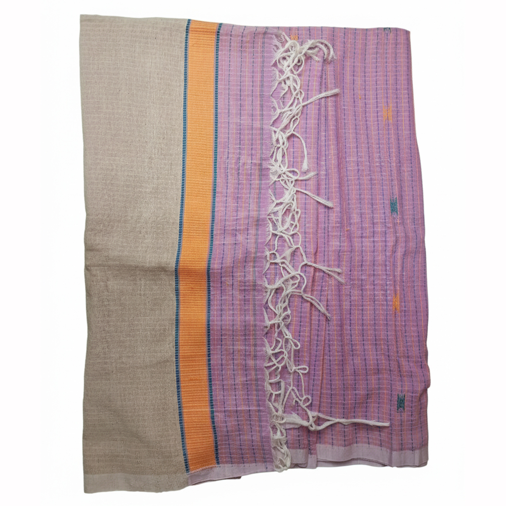 💖 Handloom Heritage: Pure Cotton Check Saree with Contrast Border & Buti Work - View 5