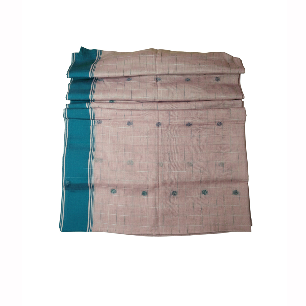 🌟 Serene Sophistication: Handloom Pure Cotton Saree in Pink & Teal - View 4