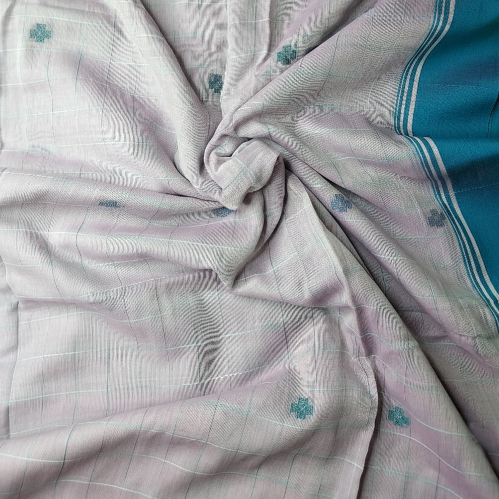 🌟 Serene Sophistication: Handloom Pure Cotton Saree in Pink & Teal - View 5