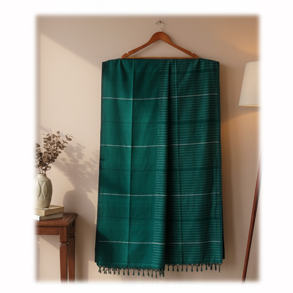 Elegant Deep Green Handloom Cotton Saree (5.5 Meters)