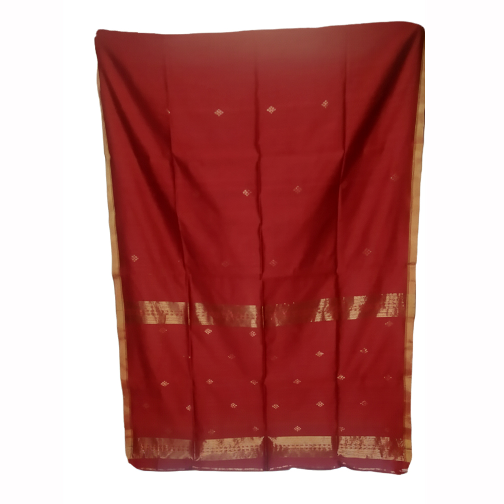 Luxurious Red Cotton Silk Buti Zari Saree (6.5 Meters with Blouse Piece)